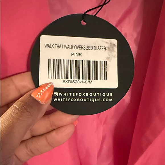 White Fox Vibrant Pink Blazer with Feather Cuffs - Picture 2 of 4